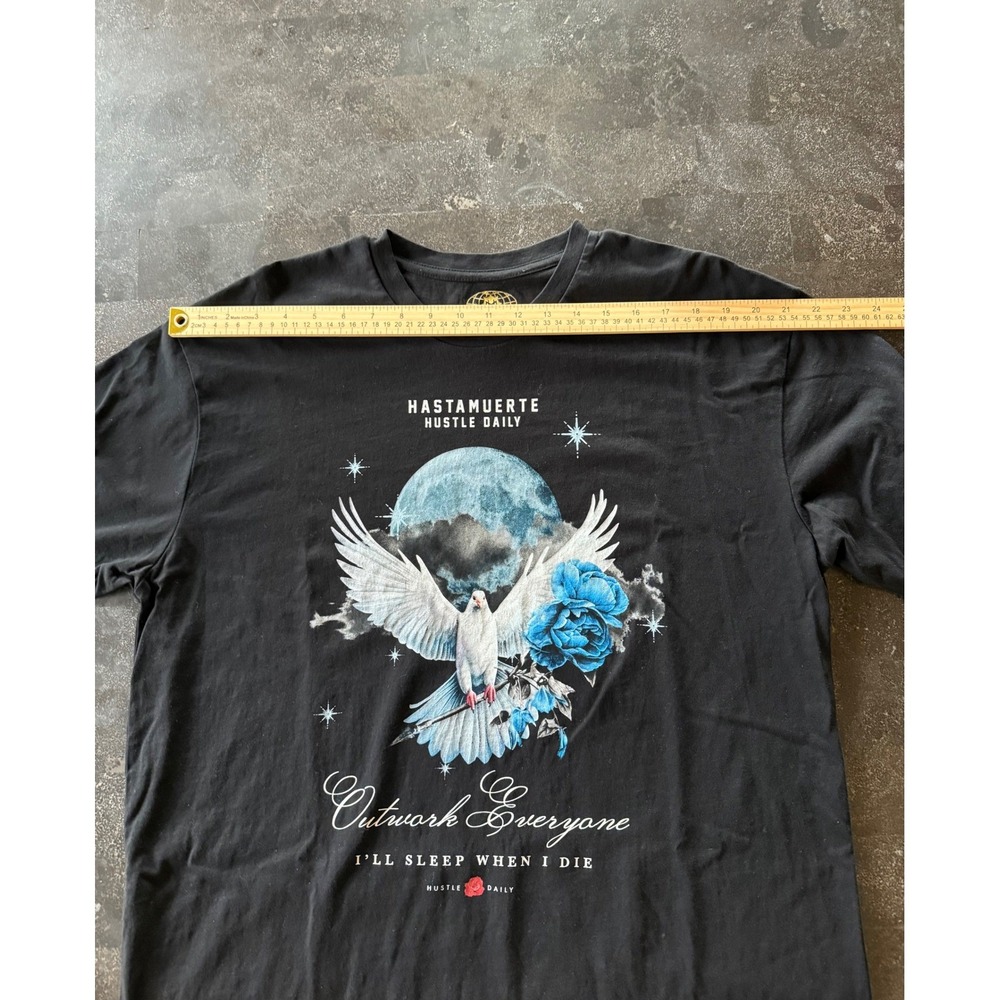 Hasta Muerte Hustle Daily Outwork Everyone Graphic Tee Black XL Dove Rose Moon - Picture 7 of 9